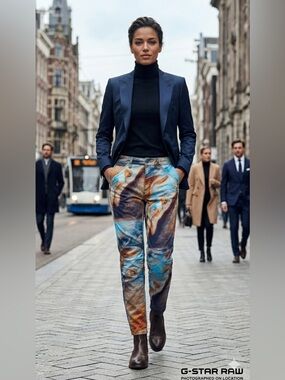 G-Star Raw Women's Skinny Pants in Blue & Brown Marble Print